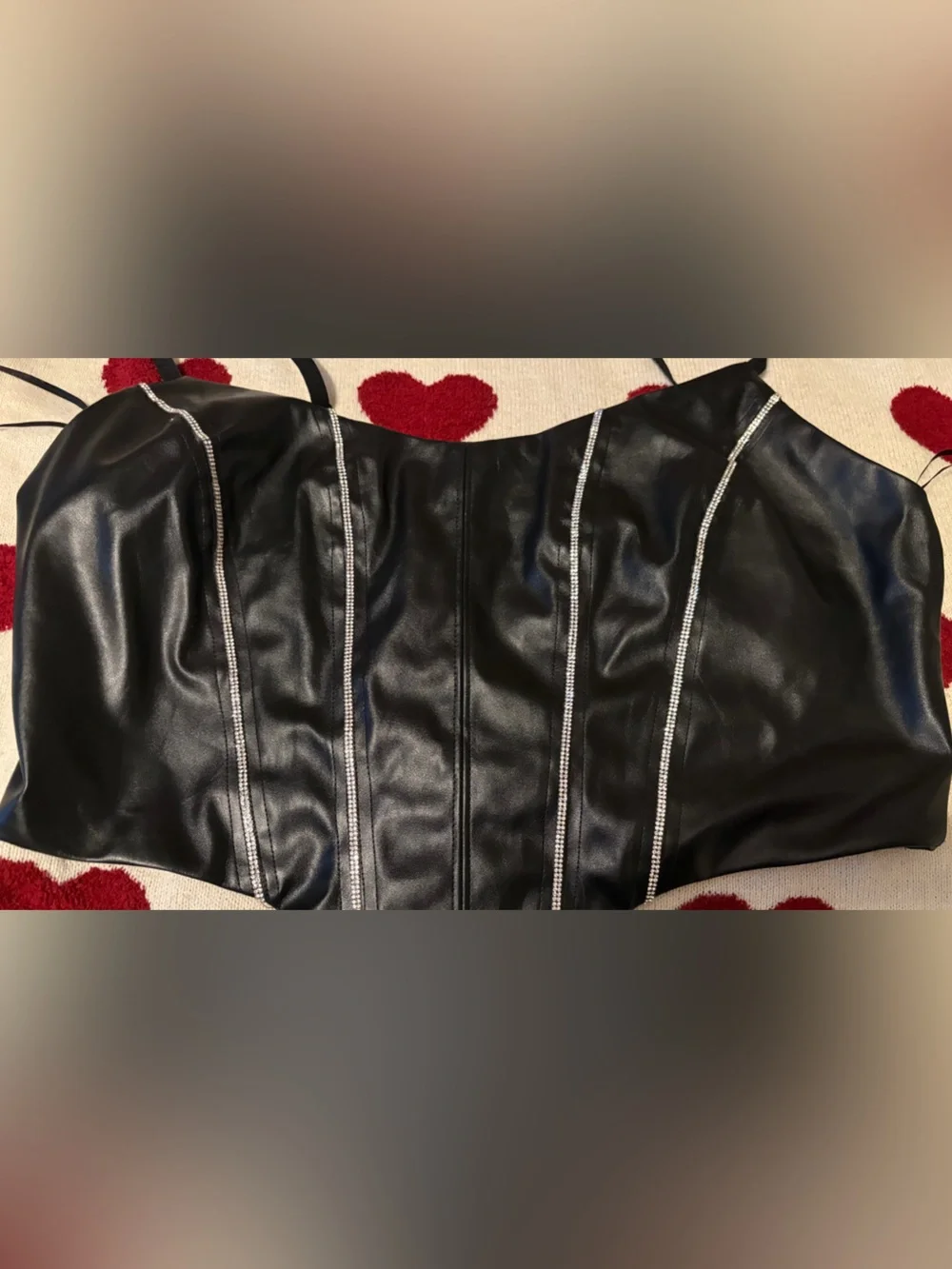 Black Faux Leather Dress with Rhinestone Accents